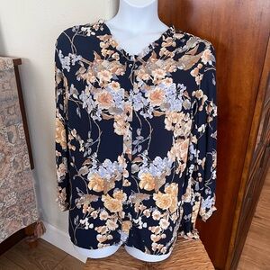Well Worn Navy and Gold Floral Blouse